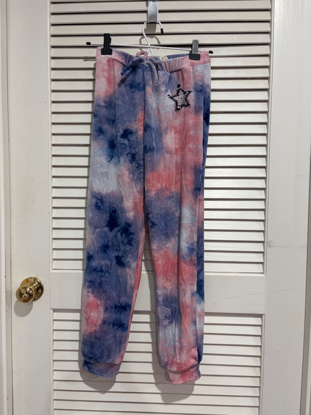 Kids Tie-Dye Plush Joggers with Star Patch - Pink & Blue